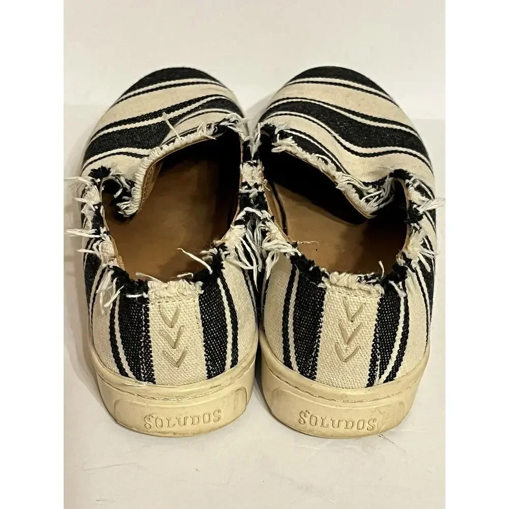 SOLUDOS •Women 7.5• Slip On Sneakers Espadrille Flats Striped Frayed Edge Flats